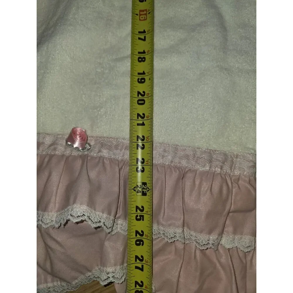 Vintage 80s Satin Lace Trim Ruffled Towel Set Pink Rosette JC Penny 3 Piece Set